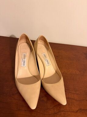 Jimmy Choo Nude Pointed-Toe Leather Pumps